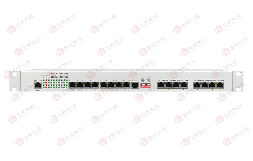 飛暢科技-32路電話+16E1+4FE+4GE+2路數(shù)據(jù)+SNMP+console（19英寸，物理隔離）電話光端機(jī)