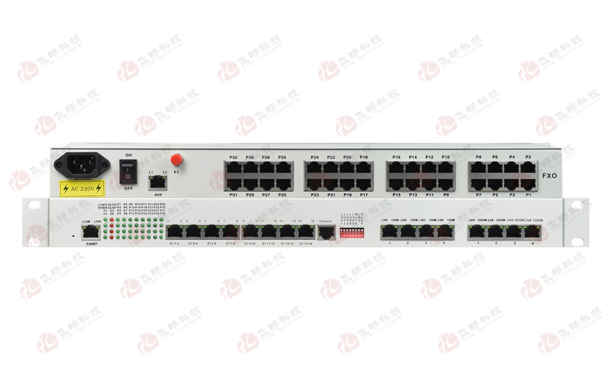 飛暢科技-32路電話+16E1+4FE+4GE+2路數(shù)據(jù)+SNMP+console（19英寸，物理隔離）電話光端機(jī)