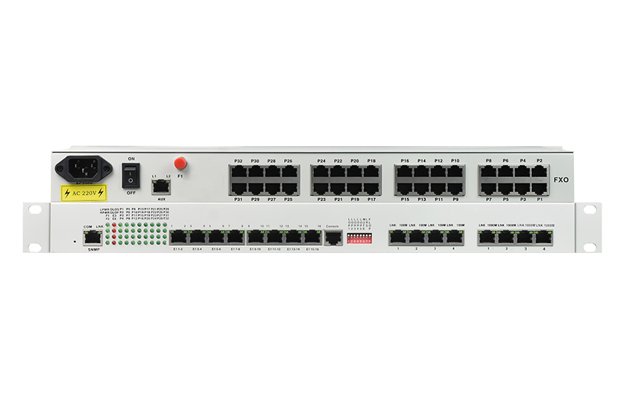 飛暢科技-32路電話+16E1+4FE+4GE+2路數(shù)據+SNMP+console（19英寸，物理隔離）電話光端機